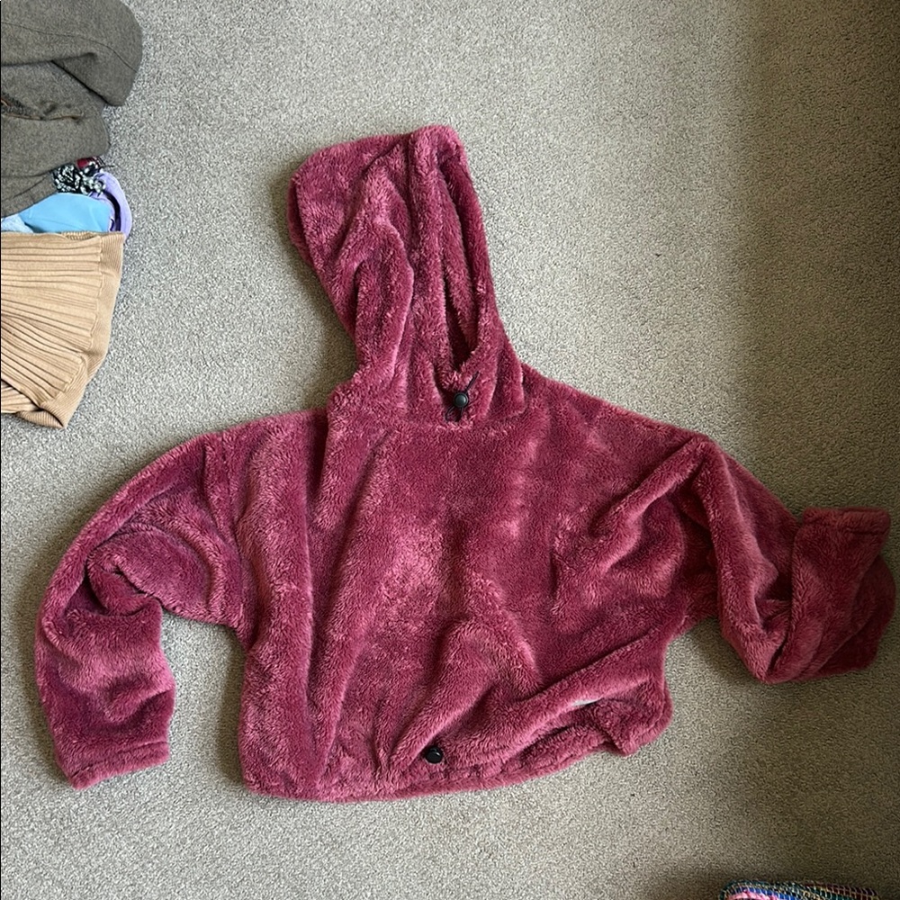 BDG Fuzzy Hoodie in Rich Pink